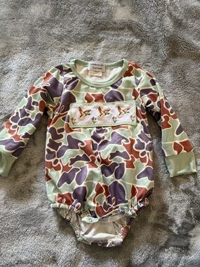 Green Camo Duck Smocked Baby One-Piece